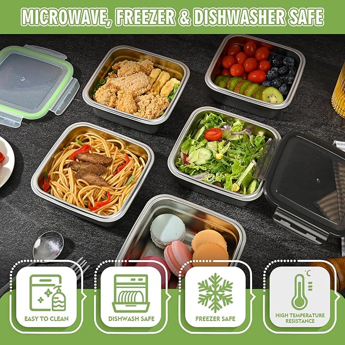 3 Pack Sandwich Containers, 24oz Stainless Steel Sandwich Box with Airtight Lids, BPA-Free, Dishwasher Safe, Durable & Reusable Metal Meal Prep Lunch Boxes for Fruits, Snacks, Bento (Green)