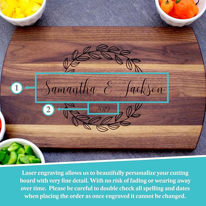 Blue Ridge Mountain Gifts Personalized Laser Engraved Wooden Cutting Board New Home Essentials - Customized Chopping Board for Weddings, Anniversaries, Birthdays - Unique Christmas Gift