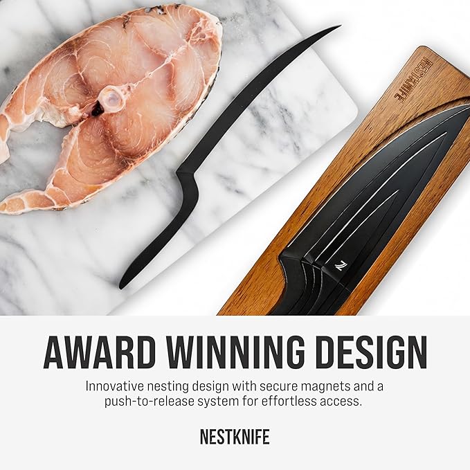 Kitchen Knife Set Stainless Steel, Chef Knife Set of 4 Pieces, Space Saving Ergonomic Design of Chef's Knives, Modern Stainless Steel Knives, Aesthetic Kitchen Essential, NestKnife Patented Technology