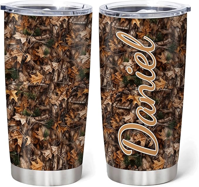 Hyturtle Personalized Hunting Gifts For Men - Deer Hunting Camo Tumbler 20Oz Travel Coffee Stainless Steel - Fathers Day Hunting Gift For Dad, Him, Boy, Husband, Hunters From Son, Wife On Birthday