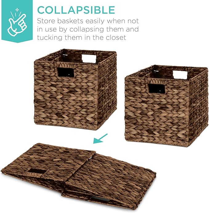 Best Choice Products 10.5x10.5in Pack of 5 Cube Storage Baskets, Water Hyacinth Multipurpose Collapsible Organizers, Handwoven Laundry Totes for Laundry, Living Room, Kids Room & Nursery - Brown