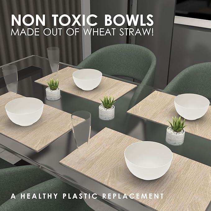 8 Unbreakable Wheat Straw Bowls (26 oz) - Perfect for Cereal, Soup, or Noodles - Dishwasher & Microwave Safe