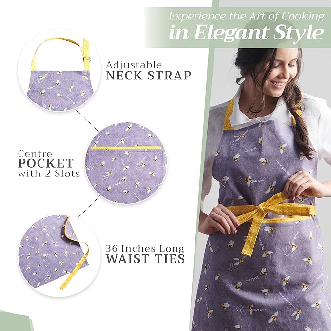 Maison d' Hermine 100% Cotton Apron for women with Pocket Kitchen Chef Apron for Men Cooking Gardening Server Waitress