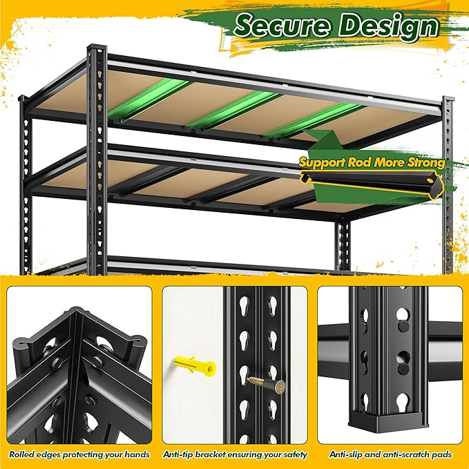 55.1" W Garage Shelves 2230LBS Storage Shelves, 5 Tier Adjustable Metal Shelving, Garage Shelving for Storage, Basement, Warehouse, Pantry, Kitchen, 55.1" W x 24.1" D x 72.1" H, Black