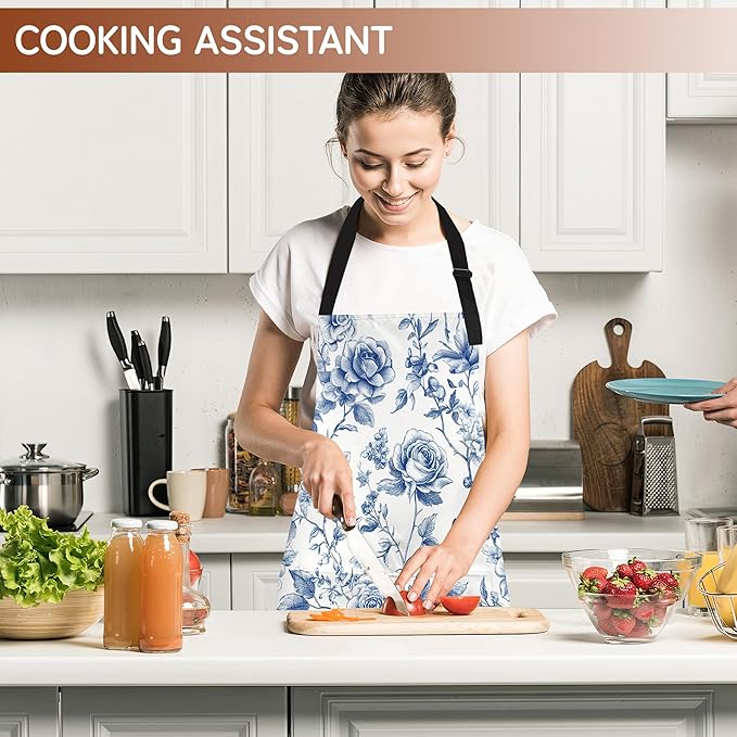 Cooking Aprons for Men and Women,Adjustable Bib Chef Apron with 2 Pockets, Soft and Durability Kitchen Apron