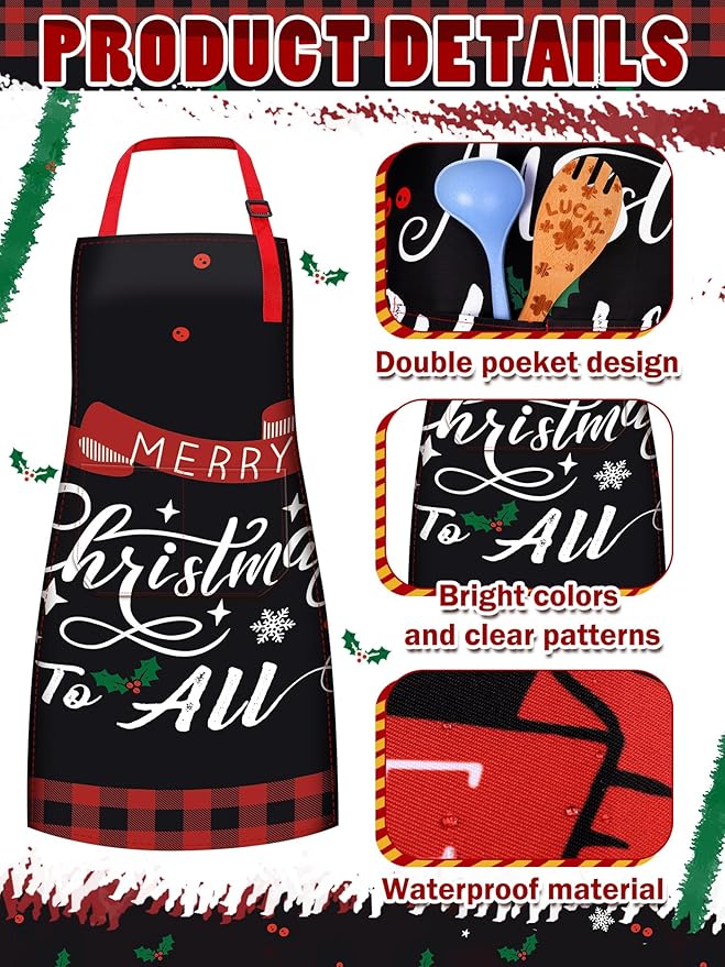 6 Pcs Christmas Aprons for Women Xmas Tree Aprons with Pockets Vintage Adjustable Baking Supplies for Adults