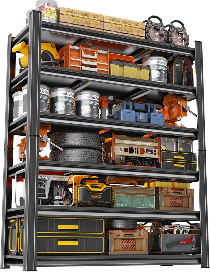 Storage Shelves, Garage Metal Shelving Unit 35"W x 18"D x 82"H, 6-Tier Adjustable, Double-Layer Column with Reinforced Ribs, Heavy-Duty, Capable of Bearing 3600 lbs for Garage, Warehouse, Kitchen