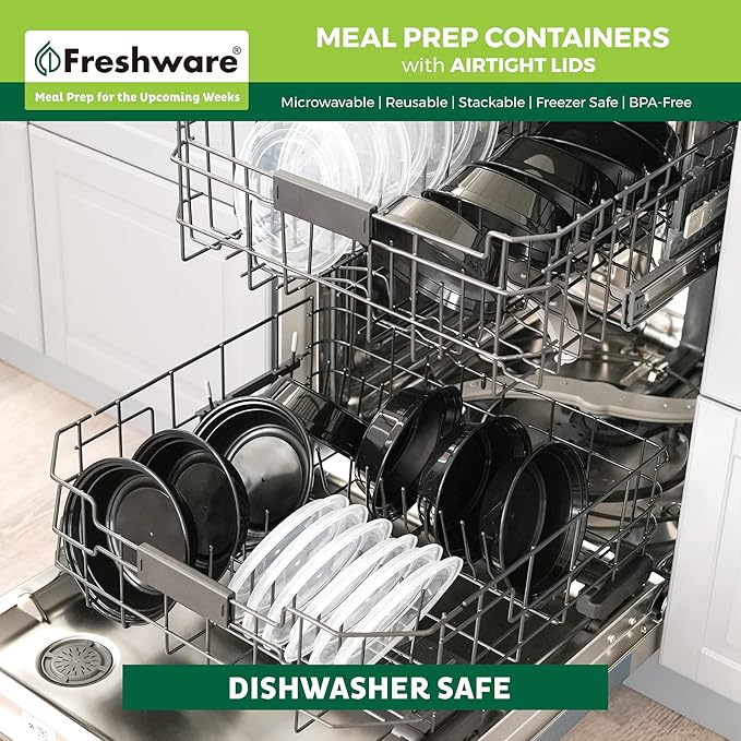 Freshware Meal Prep Bowl Containers [30 Pack] Plastic Bowls with Lids for Soup and Salad, Food Storage Bento Box, BPA Free, Stackable, Lunch Boxes, Microwave/Dishwasher/Freezer Safe (28 oz)