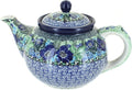 Blue Rose Polish Pottery - Blue Sapphire Fields Medium Teapot - 4 Cup Capacity - Hand-Painted Polish Pottery Ceramic Coffee & Tea Server