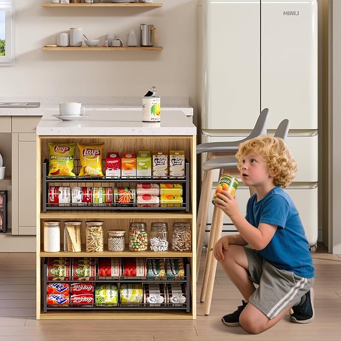 2-Tier Stackable Can Rack Organizer for Pantry Shelf, Adjustable Extra-Long Can Holder for Kitchen Organization Storage, Heavy Duty Can Dispenser for Canned Soup Food Goods Storage up to 64, Black