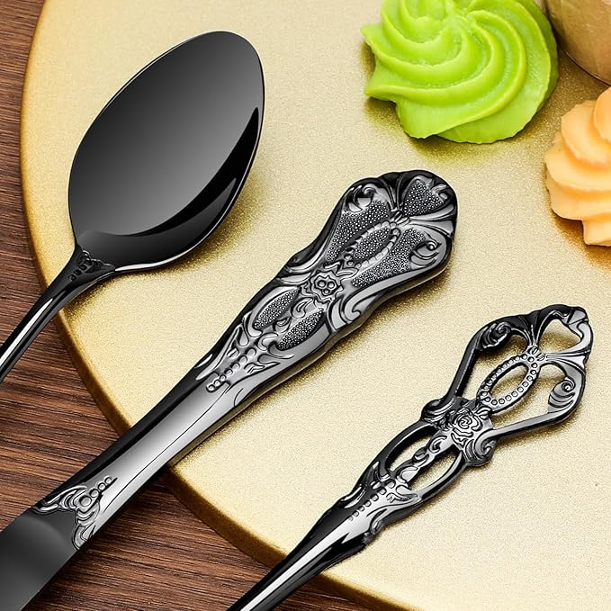 20 Piece Silverware Set Service for 4,Premium Stainless Steel Flatware Set,Mirror Polished Cutlery Utensil Set,Durable Home Kitchen Eating Tableware Set (Black)