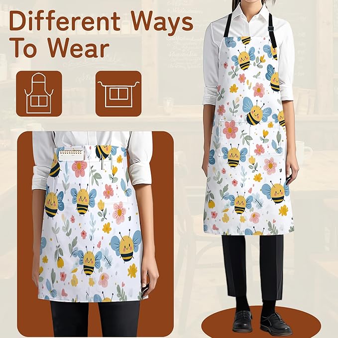 Kitchen Apron with Pocket,Waterproof Adjustable Neck and Long Ties, Cooking Baking Gardening Painting Apron for Women