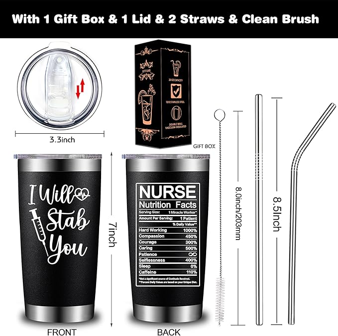 Nurse Gifts for Women - Nurses Week Gift - Nurse Graduation Appreciation Christmas Gifts for Nurses, Practitioner - 20oz I Will Stab You Tumbler Cup