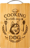 Cooking with My Dog – Engraved Bamboo Cutting Board, Gift for Dog Lovers, Handmade Kitchen Decor, Unique Personalized Dog Gift (Husky)