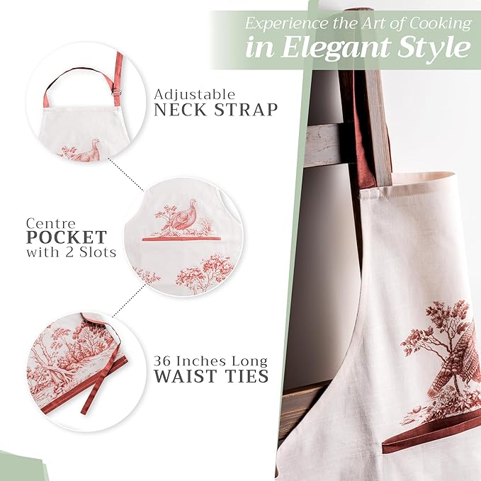 Maison d' Hermine 100% Cotton Apron for women with Pocket Kitchen Chef Apron for Men Cooking Gardening Server Waitress