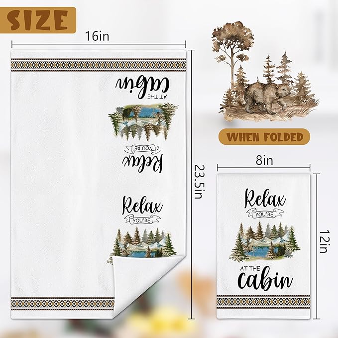 pinata Cabin Decor, Log Cabin Kitchen Towels Set of 4, Rustic Farmhouse Dishes Hand Towels for Home Kitchen Housewarming Gifts