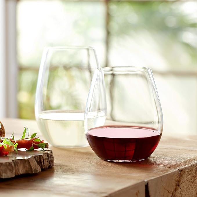 Libbey Signature Red Wine Glasses Set of 4, Elegant, Dishwasher Safe Glass Stemless Wine Glasses, Elegant Wine Glasses for Weddings, Birthdays & More