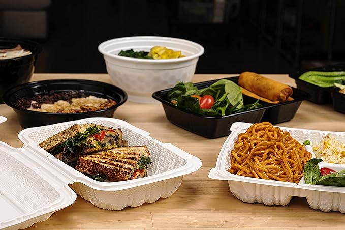 TIYA Food Containers – 48 oz Bulk 150 Pack with Lids – Plastic Food Storage To-Go Round Bowls – Reusable, Microwavable, Dishwasher Safe – Leak-Proof and Great for Meal Prep - BPA-Free