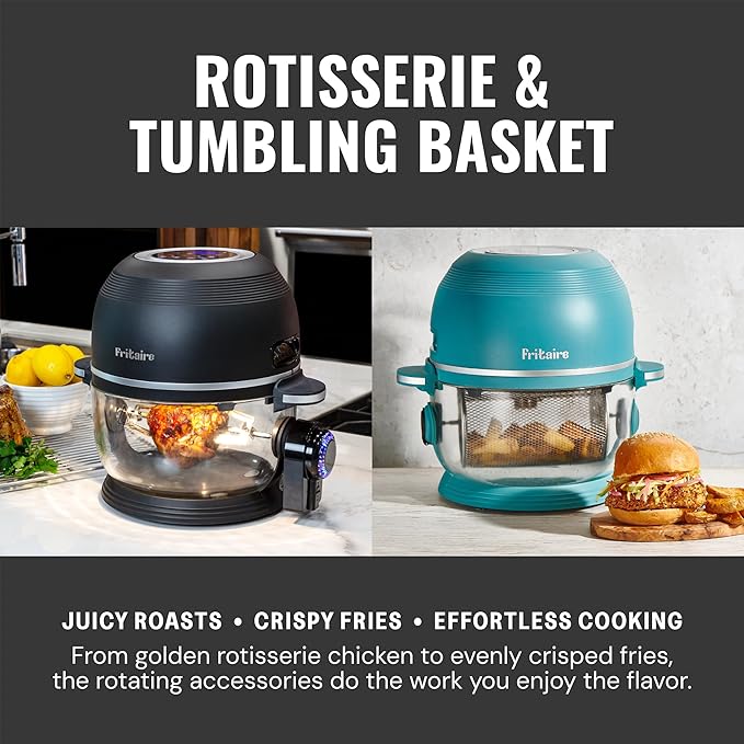 Non Toxic Air Fryer™ - Glass AirFryer 5 Quart w/ 360 Visibility, Self-Cleaning, 400F Vortex Air Fryer for Even Cooking, BPA-Free Teflon Free, 9-in-1 Functions, Rotisserie, Roast, Bake, Orange