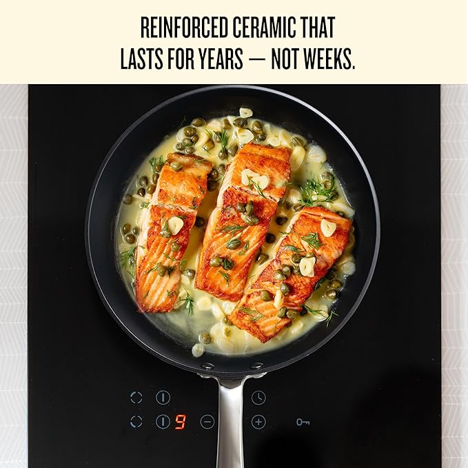 Alva Maestro Nonstick Stainless Steel Frying Pan 11″ – Oven‑Safe, Induction & All‑Stove Compatible, Made with No PFAS/PFOA/PTFE, Even‑Heat Tech, Glass Lid Included
