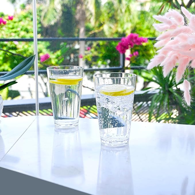 Clear Drinking Glasses - Unbreakable Acrylic Glasses Drinkware 18 oz set of 6 - BPA Free Dishwasher Safe Reusable Plastic Cups for Kitchen Party Outdoor (Look Like Glass)