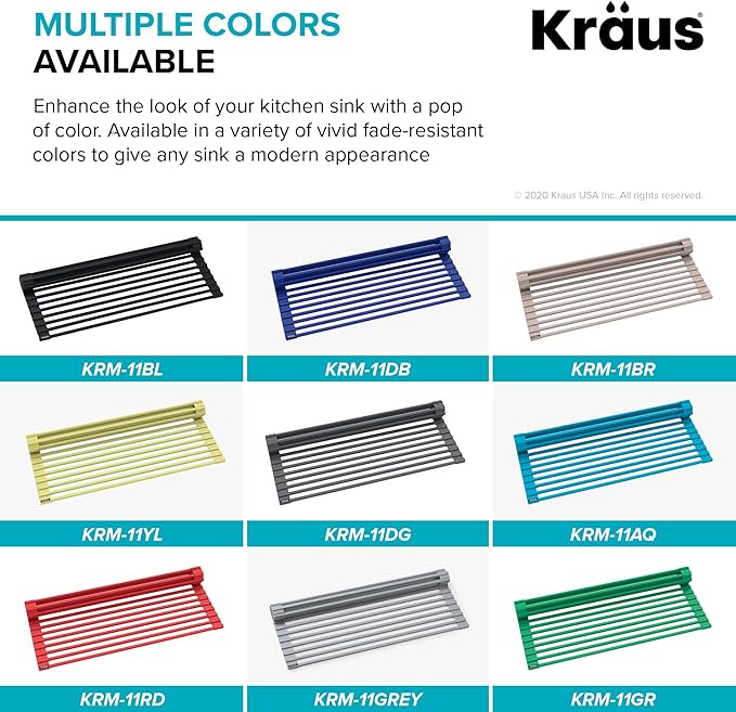 Kraus Multipurpose Workstation Sink Roll-Up Dish Drying Rack, Colander and Trivet in Black, KRM-11BL