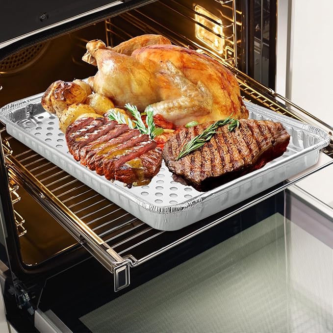 20 Pack Disposable Aluminum Foil Grill Topper Pans with Holes, Perforated Grill Grate Liners Trays for Outdoor Grills, BBQ Grill Accessories for Outdoor Cooking and Camping, 16.2 x11.7 Inch