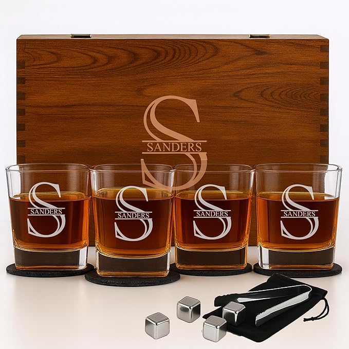 Custom Whiskey Glasses For Men - Premium Scotch Box Engraved Gift for Husband, Dad, Boyfriend - Personalized Bar Gifts for Bourbon Lovers - Christmas, Anniversary, Birthday