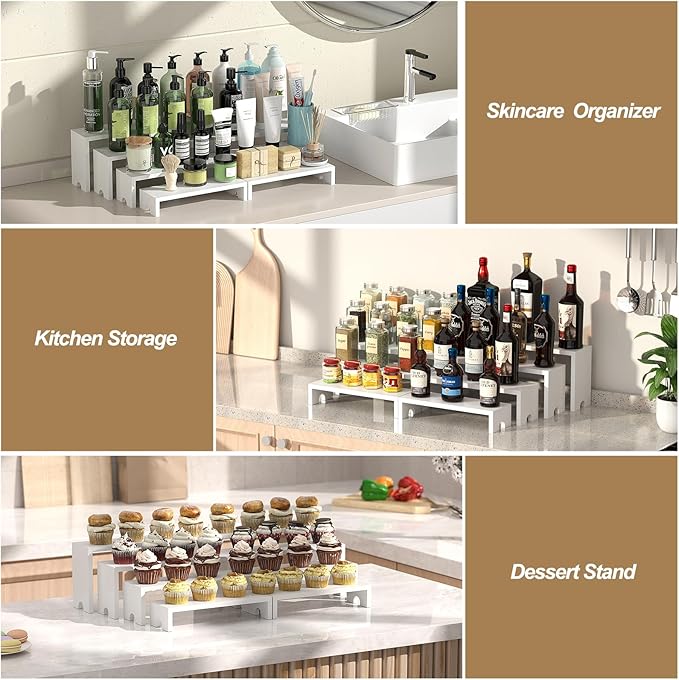 2 Set Large White Wooden Tiered Riser Display Stands for Vendor Events,Stackable Wooden Cupcake Stand,Farmhouse Decor Wood Dessert Table Display Set,Vendor Booth Display Items,Food Display Risers for Party（12-11.2-10.4-9.6IN）