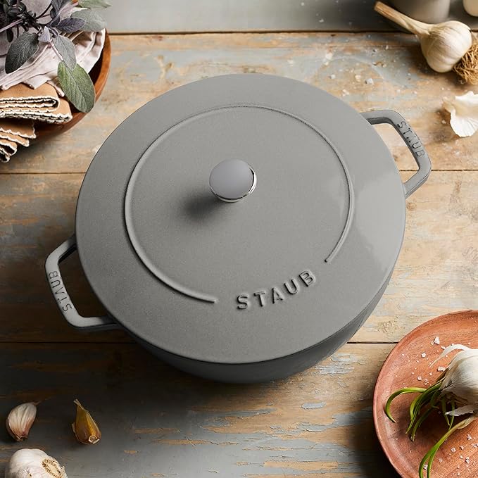 Staub Cast Iron Essential French Oven, Dutch Oven, 5-quart, serves 5-6, Made in France - Graphite Grey