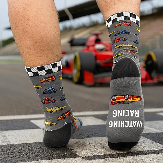 VICRAZY Racing Car, Sport Car Socks for Men, Women - Formula 1 Gifts, Racing Socks, Stocking Stuffers for Men, Women