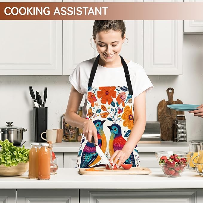Apron with Pockets for Women, Adjustable Kitchen Cooking BBQ Chef Apron, Gifts for Mom Birthday, or Holidays