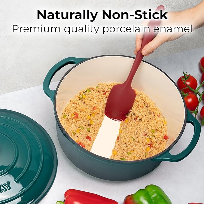 Zulay Kitchen 5 Quart Enameled Cast Iron Dutch Oven Pot with Lid – Premium Durability & Oven Safe up to 500°F – Heavy Duty Cookware Perfect for Bread Baking, Stews, Braising & Roasting – Emerald