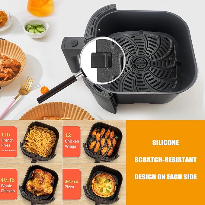 Air Fryer Grill Pan for Chefman TurboTouch Easy View Air Fryer 8 QT, Food Grade Non-Stick Air fryer Accessories Replacement Tray Rack Parts Grill Crisper Plate with Rubber Bumpers, Dishwasher Safe