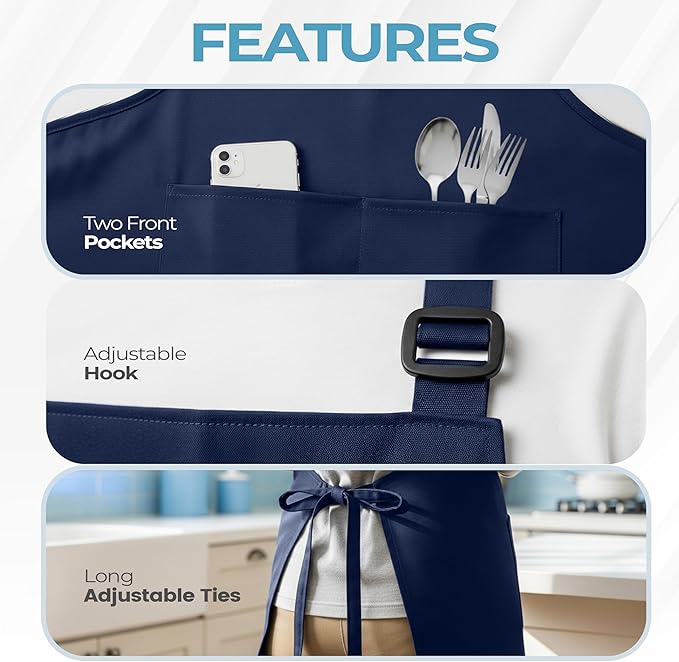Utopia Kitchen 4 Pack Bib Apron Adjustable with 2 Pockets, Water and Oil Resistant, Cooking Kitchen Chef Apron for Women Men
