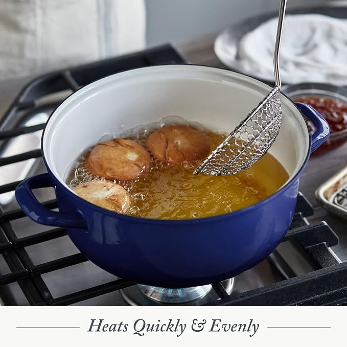 Merten & Storck 5.3QT Round Dutch Oven Casserole Pot with Lid, European Crafted Enameled Iron Stockpot, Induction & All Cooktops, Braising, Stews, Roasting, Slow Cooking, Sourdough, Cobalt Blue