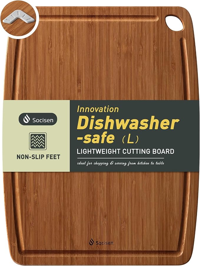 Dishwasher Safe Bamboo Cutting Boards Durable Lightweight Wood Cutting Board for Busy Kitchen, Easy Clean Wooden Chopping Boards with Juice Groove
