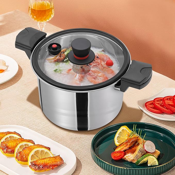 7.4 Quart Stainless Steel Pressure Cooker, 60Kpa Pressure Canner with One-hand Operating Glass Lid Pressure Cooker Safer for Canning Pressure Cookder Easy to Clean
