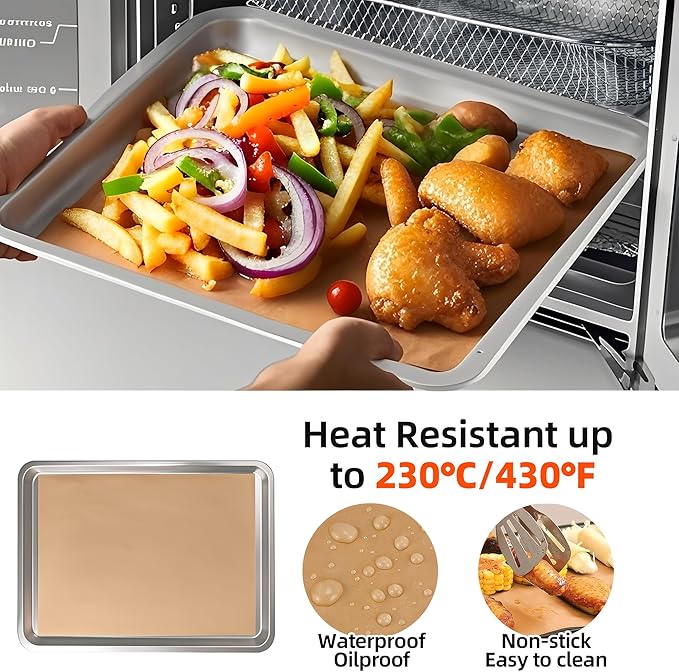 Air Fryer Accessories Compatible with Emeril Lagasse 26 Qt Extra Large, Baking Pans Set with Stainless Steel Baking Sheet Basket, Parchment Paper Teflon Mat for Oven