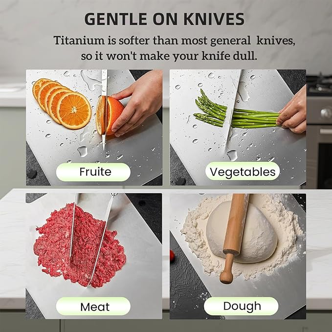 Katuchef Titan Carve Titanium Cutting Board,Siraat Pure Apex Titanium Cutting Boards for Kitchen, Double Sided Non Toxic Celuxer Board for Cutting Meat Vegetable Fruit,Easy to clean(L:13.39L*9.06W)