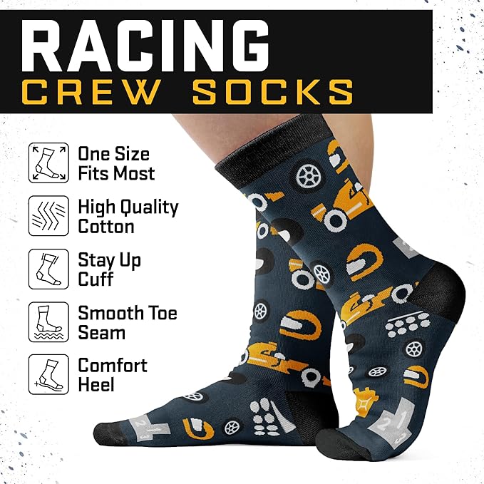 VICRAZY Racing Car, Sport Car Socks for Men, Women - Formula 1 Gifts, Racing Socks, Stocking Stuffers for Men, Women