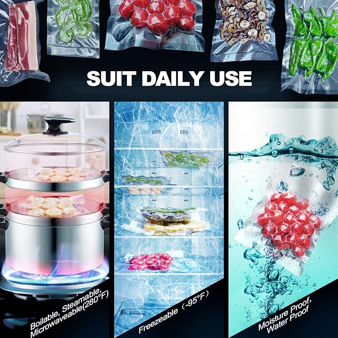 CANLENPK 9.8x13.8 Inch/25x35cm Vacuum Food Seal Bags,Large Food Vacuum Storage Sealer Bag,Seal Meal Snack Fruit Nut Tea Cookie Bean,Boil Steam Heat Freezer Sous Vide Vacum Bag (100PCS)