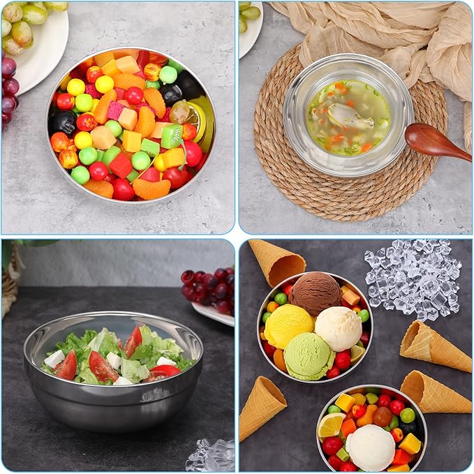 cobee 10 Pack 34 oz Stainless Steel Bowls, Double Stainless Steel Cereal Bowls Double Walled Insulated Soup Metal Serving Dishes for Serving Ice Cream Soup Rice Snack Cereal