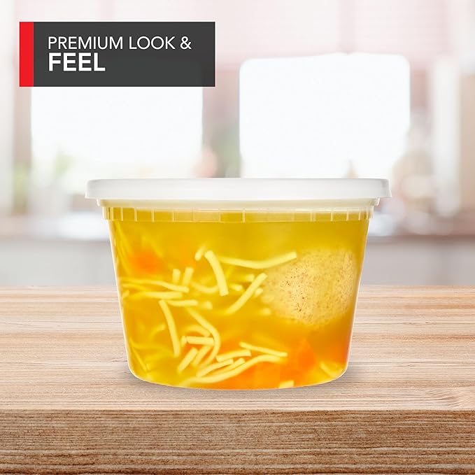 Stock Your Home 16oz Plastic Deli Containers with Lids (48 Pack), Disposable & Reusable Freezer Containers, To Go Soup Containers, Microwave Safe