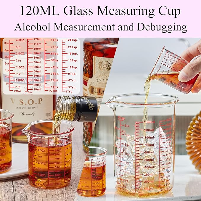 Ackers 7-Piece Glass Measuring Cup Set, Borosilicate Beaker Style Nesting Liquid Measuring Cups
