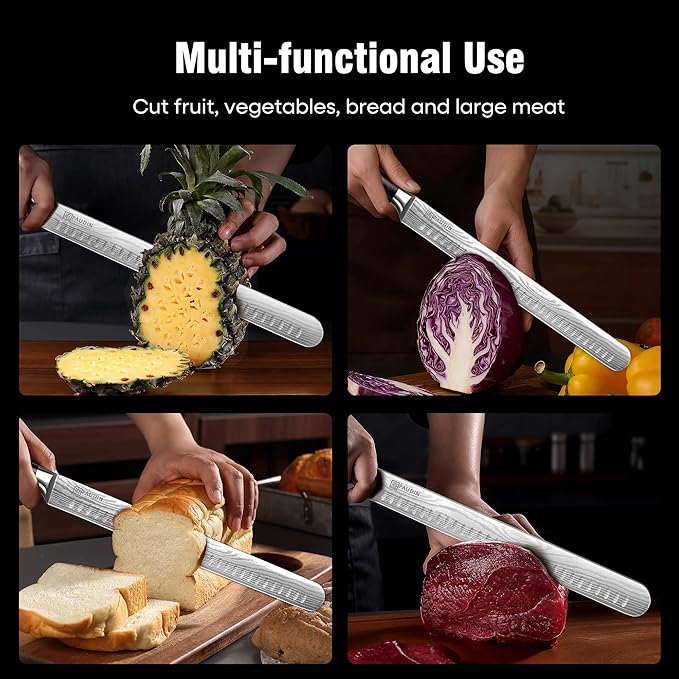 PAUDIN Brisket Knife, 12 Inch Carving Knife Stainless Steel Brisket Slicing Knifes with Granton Edge for Meat Cutting, Roasts, BBQ, Turkey