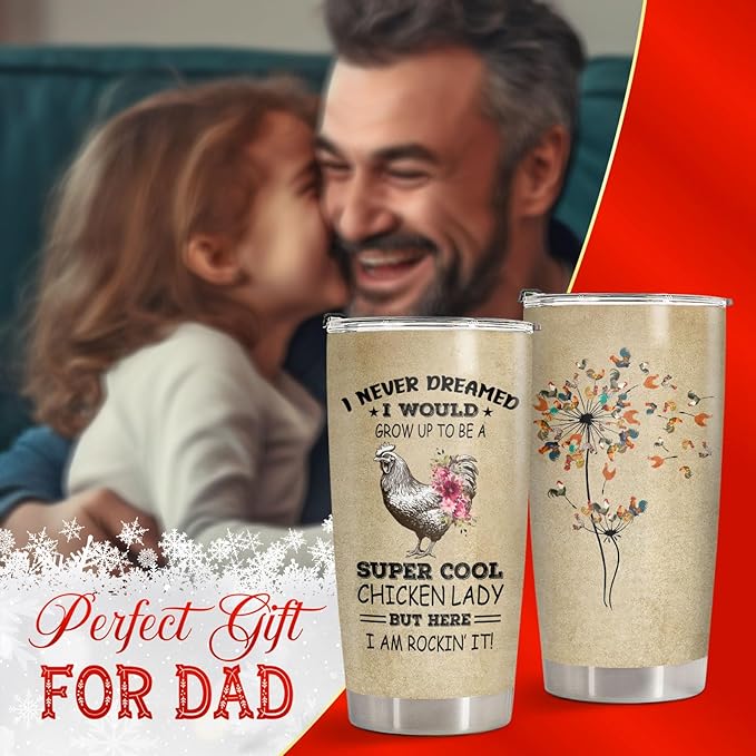 34HD Chicken Mom Tumbler with Lid, 20oz Stainless Steel Vacuum Insulated Farm Animal Mug, Chickens Farmer Gifts for Women, Chicken Gifts for Birthday Mothers Day