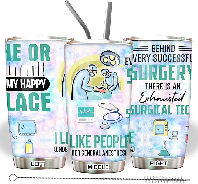 Surgical Tech Tumbler - Stainless Steel 20oz Straw Lid, Surgical Tech Week Gifts For Women Men, OR Technologist Gifts Bulk For Coworker Scrub Staffs Coffee Cups (ST03)