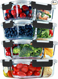 FIT Strong & Healthy Glass Meal Prep Containers, 2 & 3 Compartments – 32 oz Glass Containers with Lids, Food Storage with Black Lids, Oven & Freezer Safe, Leak-Proof Bento Box Adult, 4 Pack