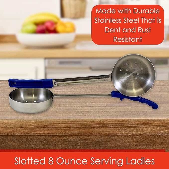 8 Ounce Solid Stainless Steel Portion Control Ladle Spoon for Measuring and Serving; Commercial Grade Serving Scoops [Pack of 12]